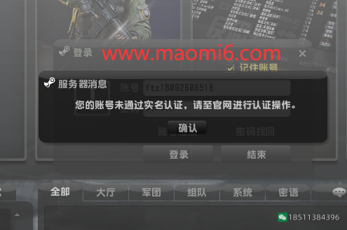 您的账号未通过实名认证，请至官网进行认证操作。《CSOL出现这样的解决办法》-猫咪网络